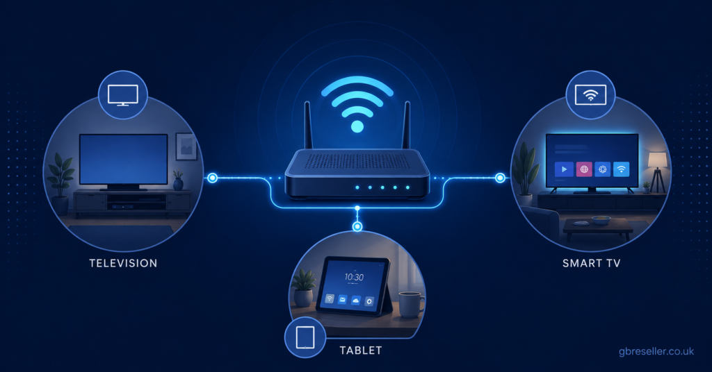 Home Network Router with Multiple Room Icons
